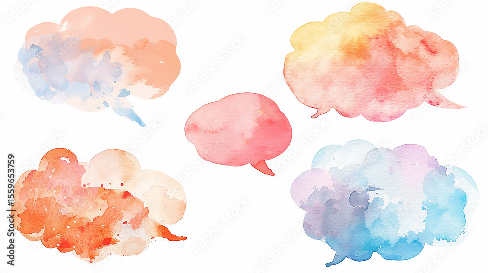 Fototapete speech bubbles, a network of empty text bubbles in a multicolored watercolor style