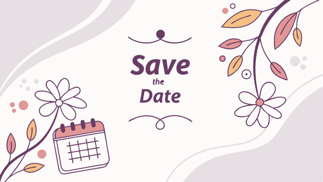 Charming save the date invitation design featuring floral elements a calendar icon and elegant typography in a soft color palette for weddings or events