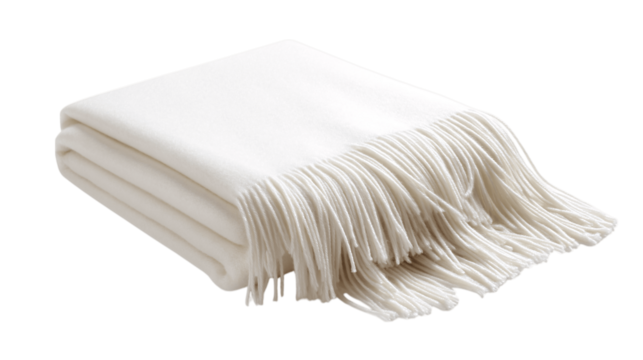 A elegant wool travel blanket, white background --ar 16:9
