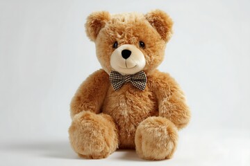 Obraz premium Adorable Teddy Bear: A classic plush teddy bear with a charming bow tie, radiating comfort, nostalgia, and the innocence of childhood.