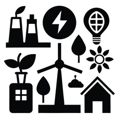 Electric City Icon, Power Plant Vector, Smart Energy Symbol, Renewable Infrastructure Silhouette, Urban Electricity Graphic
