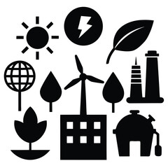Electric City Icon, Power Plant Vector, Smart Energy Symbol, Renewable Infrastructure Silhouette, Urban Electricity Graphic

