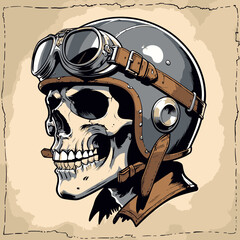 illustration of a skull wearing an aviator and flying goggles © azharine