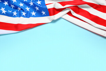 USA flag on blue background. Independence Day celebration