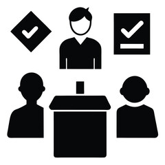 Business Meeting Icon, Corporate Discussion Vector, Teamwork Silhouette, Group Interview Graphic, HR Conference Symbol

