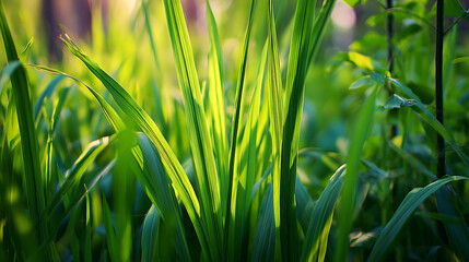Vibrant green grass texture in soft focus, symbolizing nature's delicate beauty