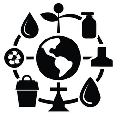 Global Environment Vector, Eco World Icon, Climate Change Symbol, Sustainability Glyph, Renewable Energy Graphic

