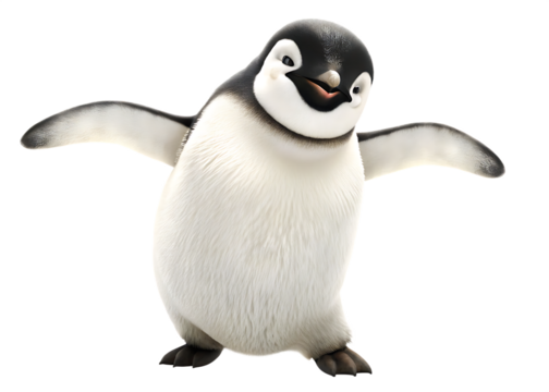   happy penguin jumping isolated on white background PNG, AI GENERATED - Powered by Adobe
