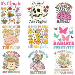 Fototapeta premium collection of Mental Health Matters T-shirt vector, Positive sayings, Cute Mental Health Awareness illustration, Self Care design sublimation 