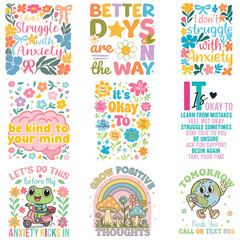 bundle of Mental Health Matters T-shirt vector, Positive sayings, Cute Mental Health Awareness illustration, Self Care design sublimation
