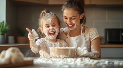 Happy mother and daughter baking