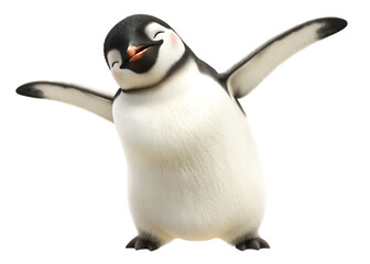   happy penguin jumping isolated on white background PNG, AI GENERATED