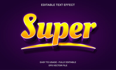 Super text, editable text effect template, 3d bold gold cartoon text style