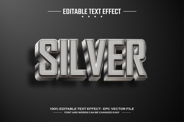 Silver 3D editable text effect template