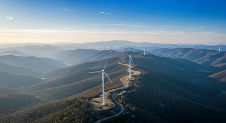 Panoramic View of the Blue Ridge Mountains with Wind Turbines — Harmony of Nature and Renewable Energy