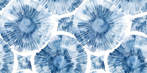 Indigo blue tie-dye fabric pattern creating overlapping circular shapes