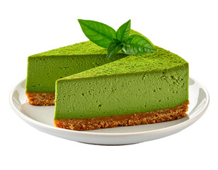 Japanese Matcha Cake Slice on Serving Plate
