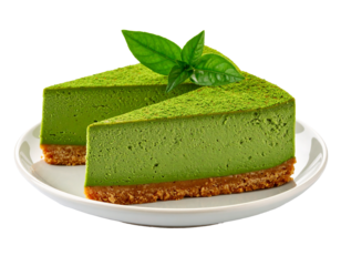 Japanese Matcha Cake Slice on Serving Plate