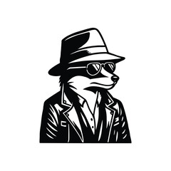 Detective Raccoon Vector, Spy Animal Illustration, Cool Raccoon in Suit and Hat Clipart