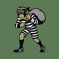 Monkey Thief Mascot, Cartoon Robber Monkey, Animal Criminal Character, Funny Burglar Vector Illustration