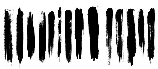 Set of grunge design elements. Black texture backgrounds. Round Sponge Thin Artist Brush Straight Lines High Detail Abstract Vector Background Set 