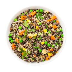 Healthy quinoa salad with peas carrots corn and parsley isolated on transparent background