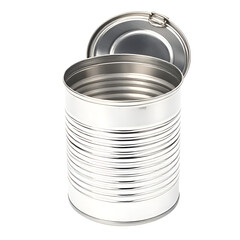 "Blank Silver Tin Can Isolated on White Background – Metallic Food Container for Packaging and Storage"

