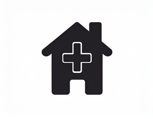 Obraz premium Icon of a house with a medical cross symbol, representing healthcare or a hospital.