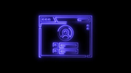 Neon web profile interface glowing on black background for technology or design projects - Powered by Adobe