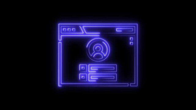Neon web profile interface glowing on black background for technology or design projects - Powered by Adobe