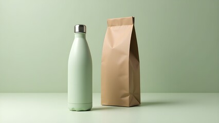 Sustainable Branding: Eco-Friendly Packaging with Reusable Bottle and Plant Logo