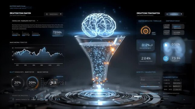 digital marketing strategy banner, showcasing icons and visuals for ROI tracking, data analytics, marketing funnel, creative content, and transparent reporting; click-through metrics