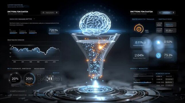 digital marketing strategy banner, showcasing icons and visuals for ROI tracking, data analytics, marketing funnel, creative content, and transparent reporting; click-through metrics