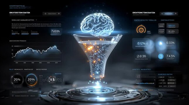 digital marketing strategy banner, showcasing icons and visuals for ROI tracking, data analytics, marketing funnel, creative content, and transparent reporting; click-through metrics