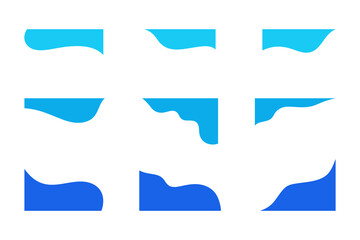 A set of abstract blue angular wavy shapes, page separation elements, banner, vector illustration. The detail of the edge for decoration, background, portrait, place for the title. Modern minimalist 