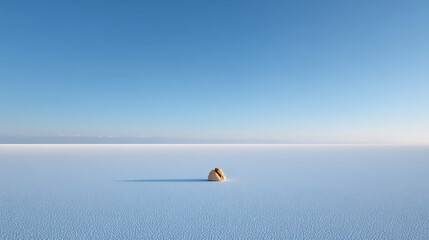 photorealistic ultraminimalistic image of clear blue sky featuring single compass in foreground