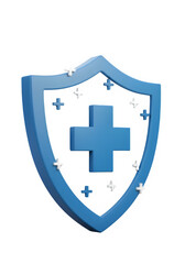 Obraz premium 3D shield with medical cross symbol representing health protection, insurance, or secure medical service concept