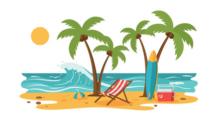 Tropical beach relaxation scene vector illustration for summer design