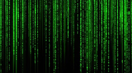 Vertical streams of glowing green dots on black