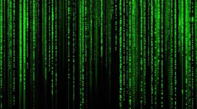 Vertical streams of glowing green dots on black