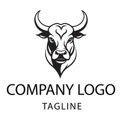 Black and white stylized bull head logo design for a company. Bold head-on view of a bull's head with detailed horns and facial features, set against a plain white background.
