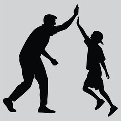 Man high-fiving a child silhouette vector design art and illustration