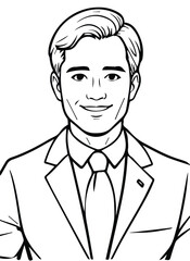 Adult male in business attire, smiling confidently in a professional setting. Portrait of a man in a suit and tie, standing in a neutral backdrop.