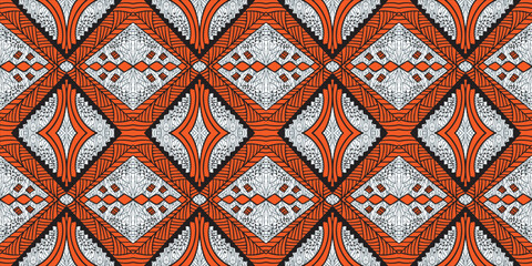 African rhombus ethnic traditional orange color pattern. seamless beautiful Kitenge, chitenge style. fashion design in colorful. Geometric rhombus abstract motif. Ankara prints, African wax prints.