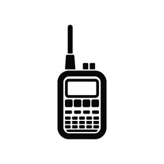 Simple black silhouette illustration of a walkie talkie communication device isolated
