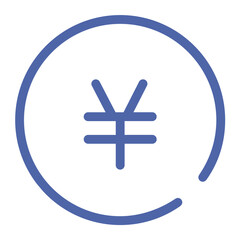 Fototapeta premium Yen symbol inside of a circle with a break in the lower right side of the circle in blue color