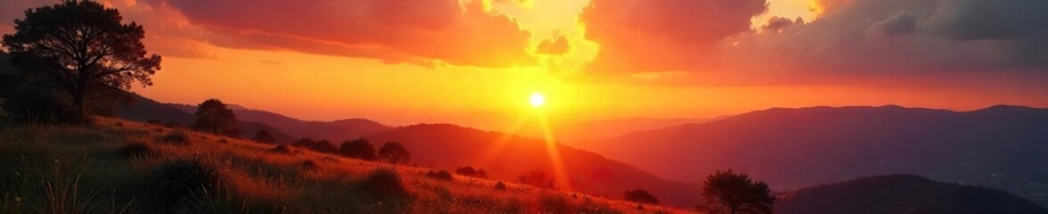 Fototapeta premium Majestic Sunrise Bathes Landscape in Golden Light Serene Nature Awakens to a Breathtaking New Day