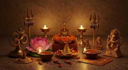 Hindu Spiritual Worship Setup with Ganesha and Lotus