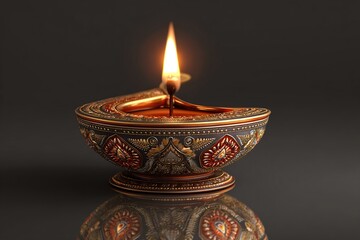 3d greeting card design for diwali with an oil lamp. High quality