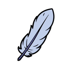 Light purple feather in a simple graphic illustration. Isolated feather in a flat design, showcasing delicate details. Nature-inspired graphic element for use in design projects -